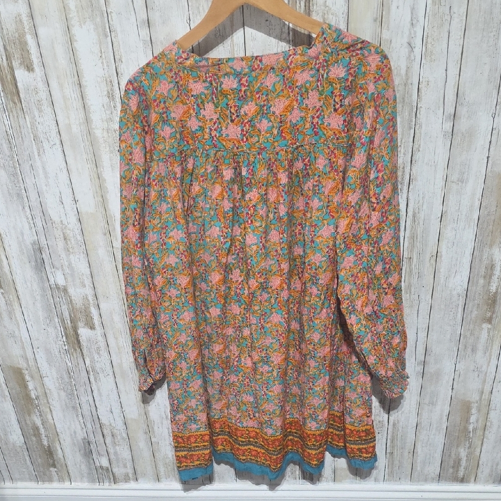 NATURAL LIFE Floral Boho Tunic Dress with Turquoise Trim - Picture 7 of 7